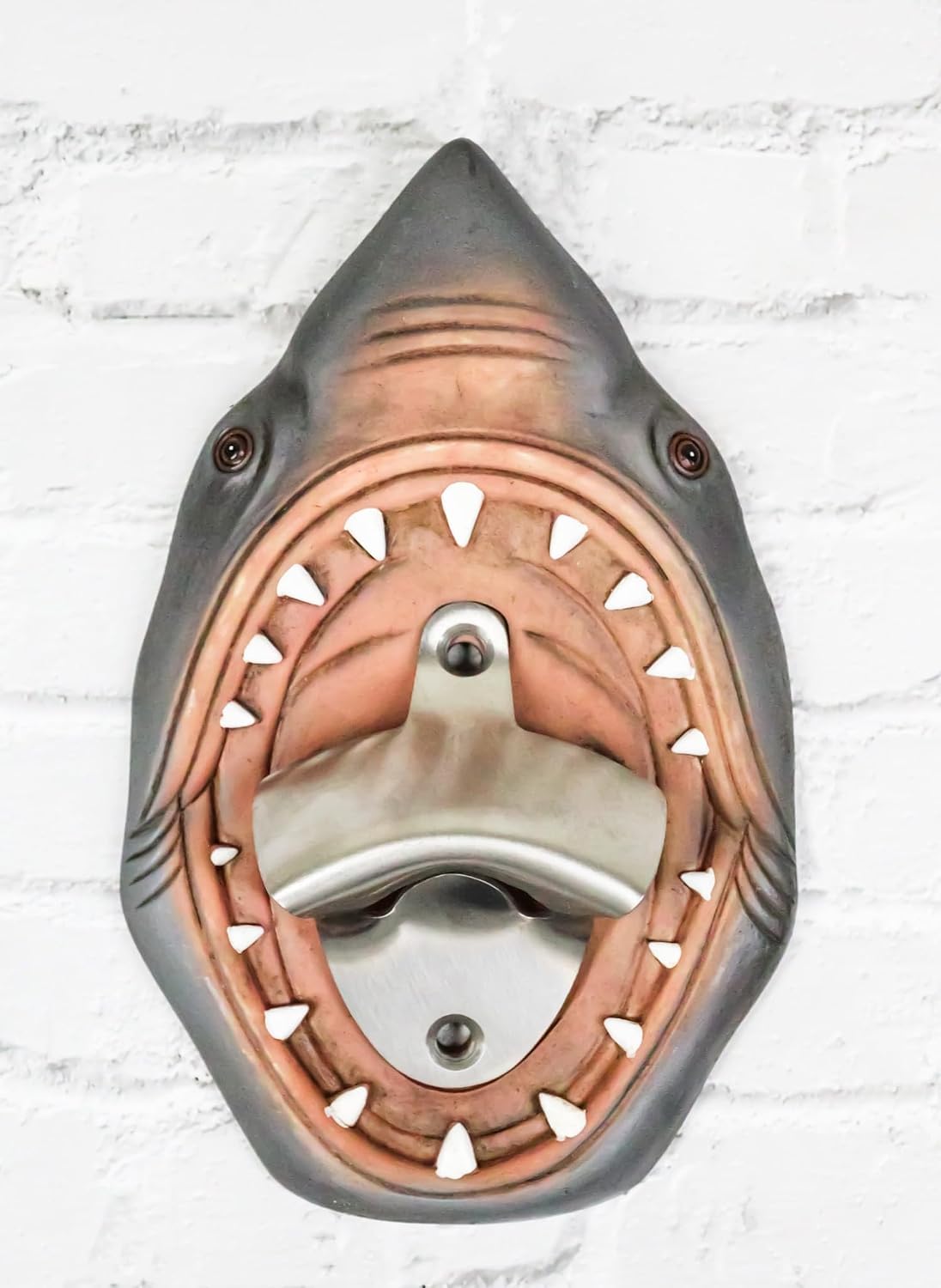 Ebros Gift Nautical Marine Shark Attack Great White Shark Jaws Wall Bottle Opener Soda Beer Bottle Cap 7" High Ocean Tide Beach Apex Predator Sharks (1)