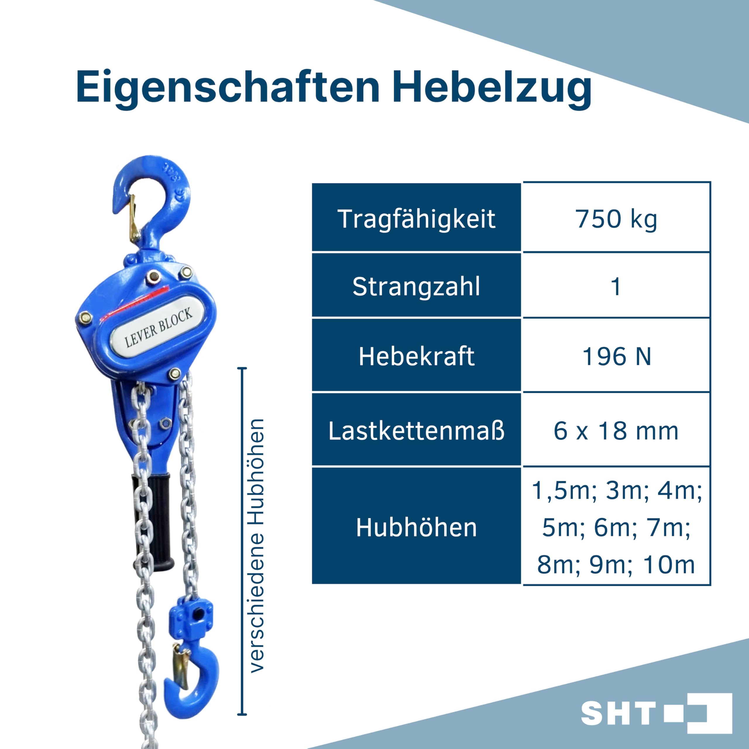 SHT Ratschenzug/Hebelzug/Hubzug, Tragfähigkeit: 750kg|Hubhöhe: 1,5m