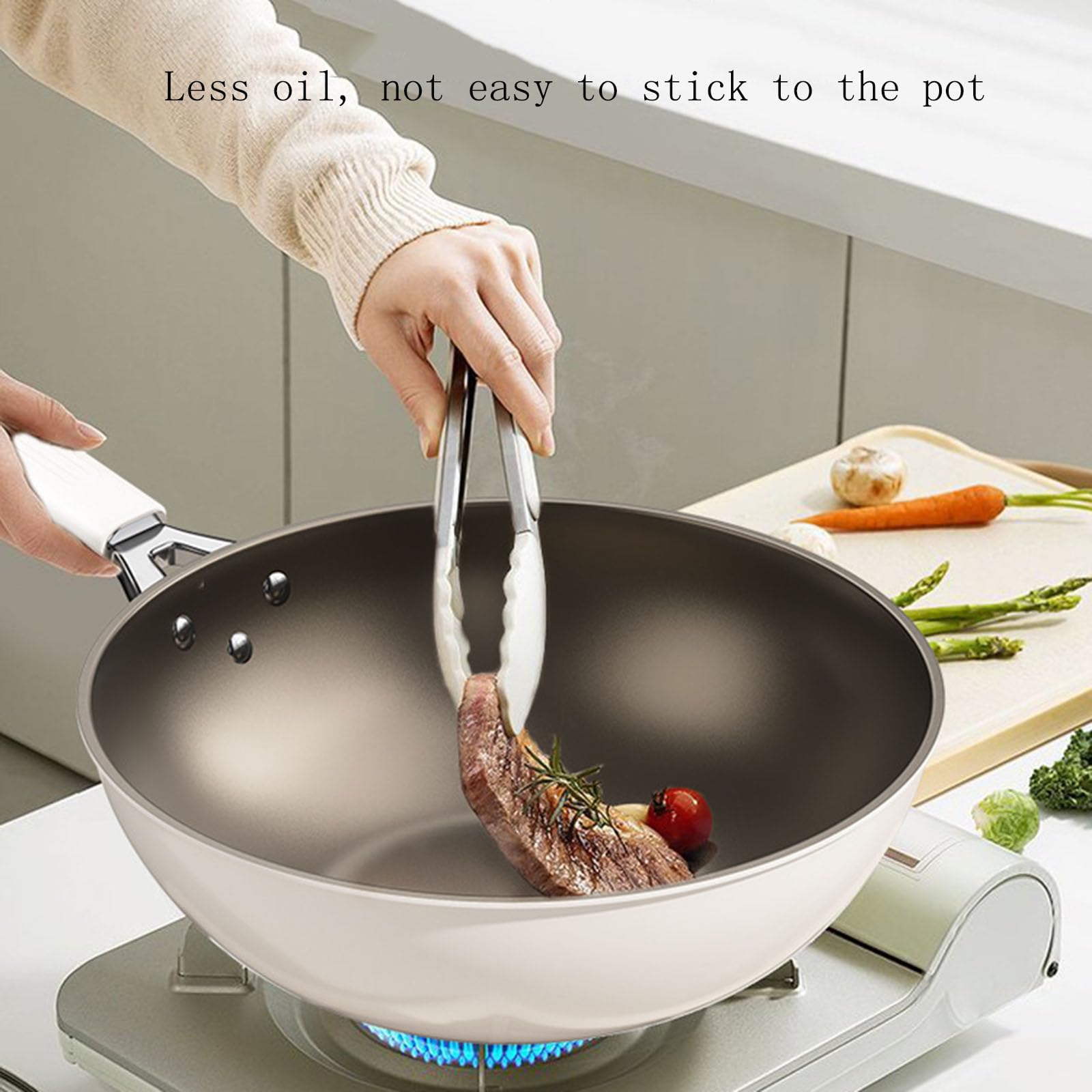 Ceramiczna Patelnia Wok, Głębokie Patelnie Wok I Patelnie Do Stir-fry Z Powłoką Nieprzywierającą Z Pokrywką, Naczynia Kuchenne Bez PFOA, Odpowiednie Do Kuchenek Gazowych I Indukcyjnych(Size:34CM)