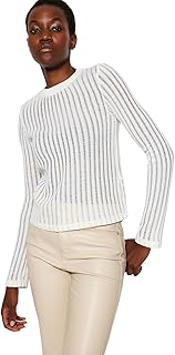 بلوزة محبوكة شفافة للنساء مقاس عادي ورقبة دائرية ضيقة موديل TWOAW24BZ00094 من ترنديول