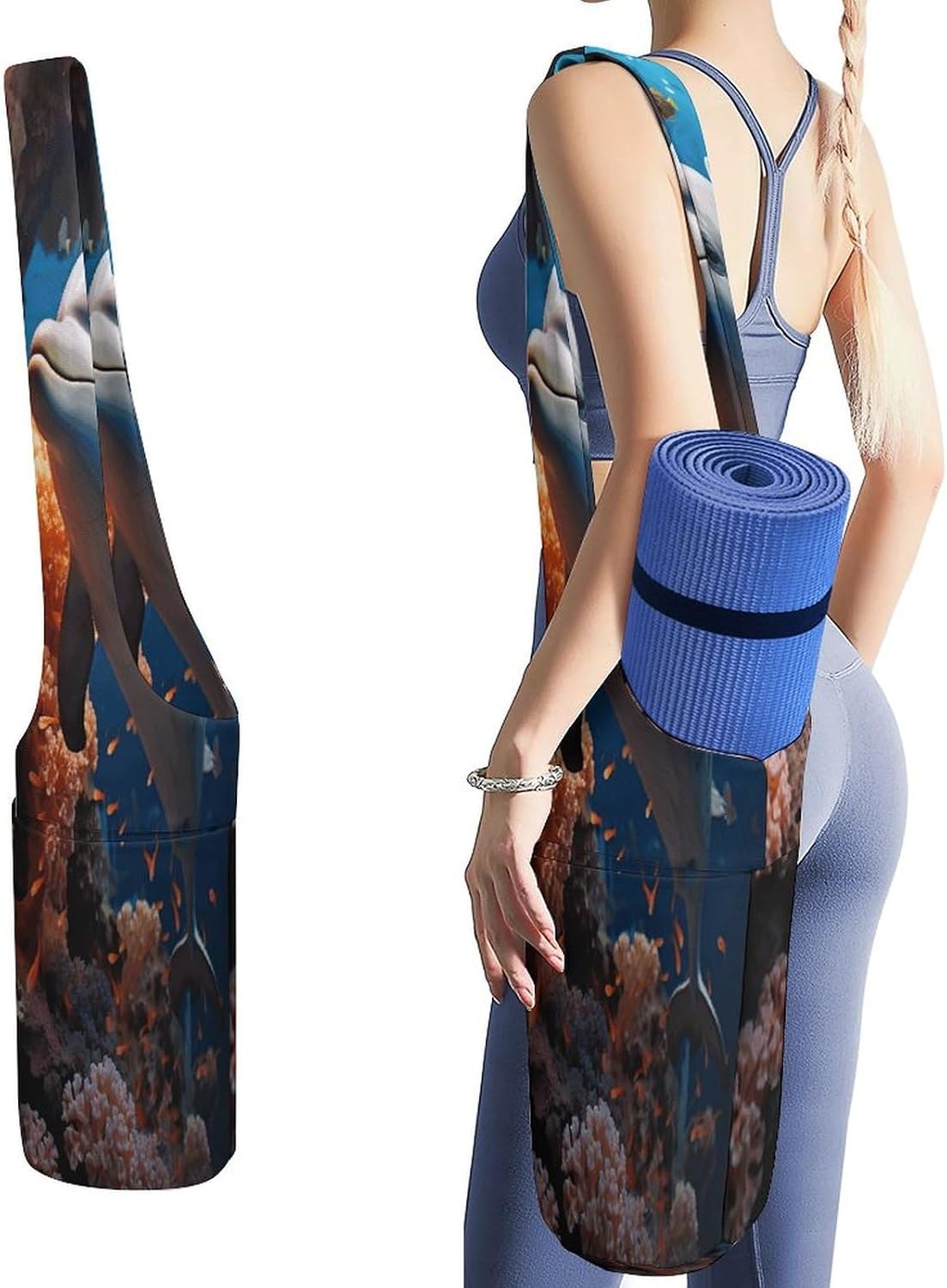 Dolphin On Coral Canvas Yoga Mat Bag Yoga Mat Carrier