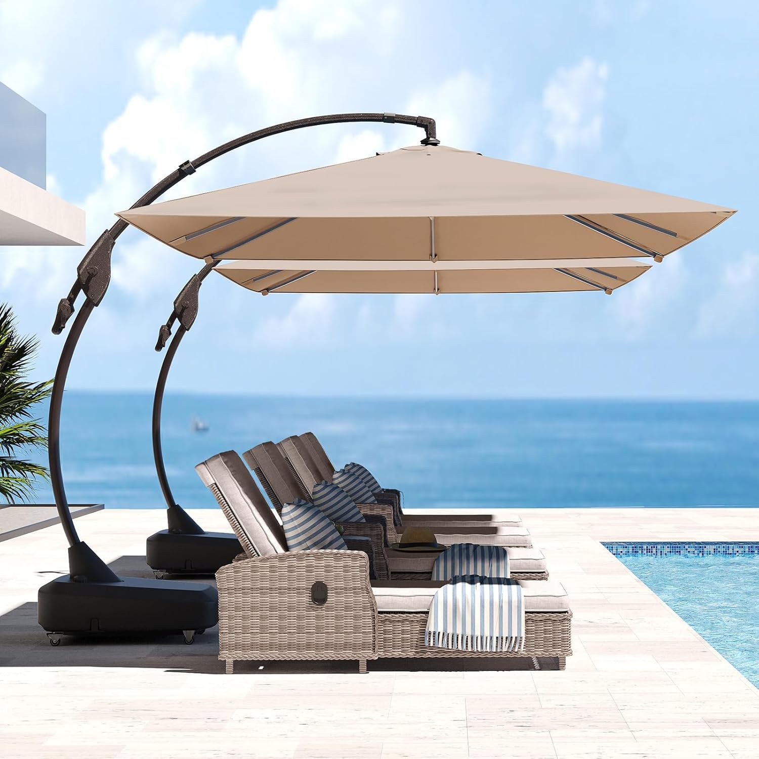 Grand patio 10x13 FT Outdoor Cantilever Umbrella with Base Large Aluminum Rectangle Offset Umbrella for Pool Garden (Champagne, 10x13 FT)