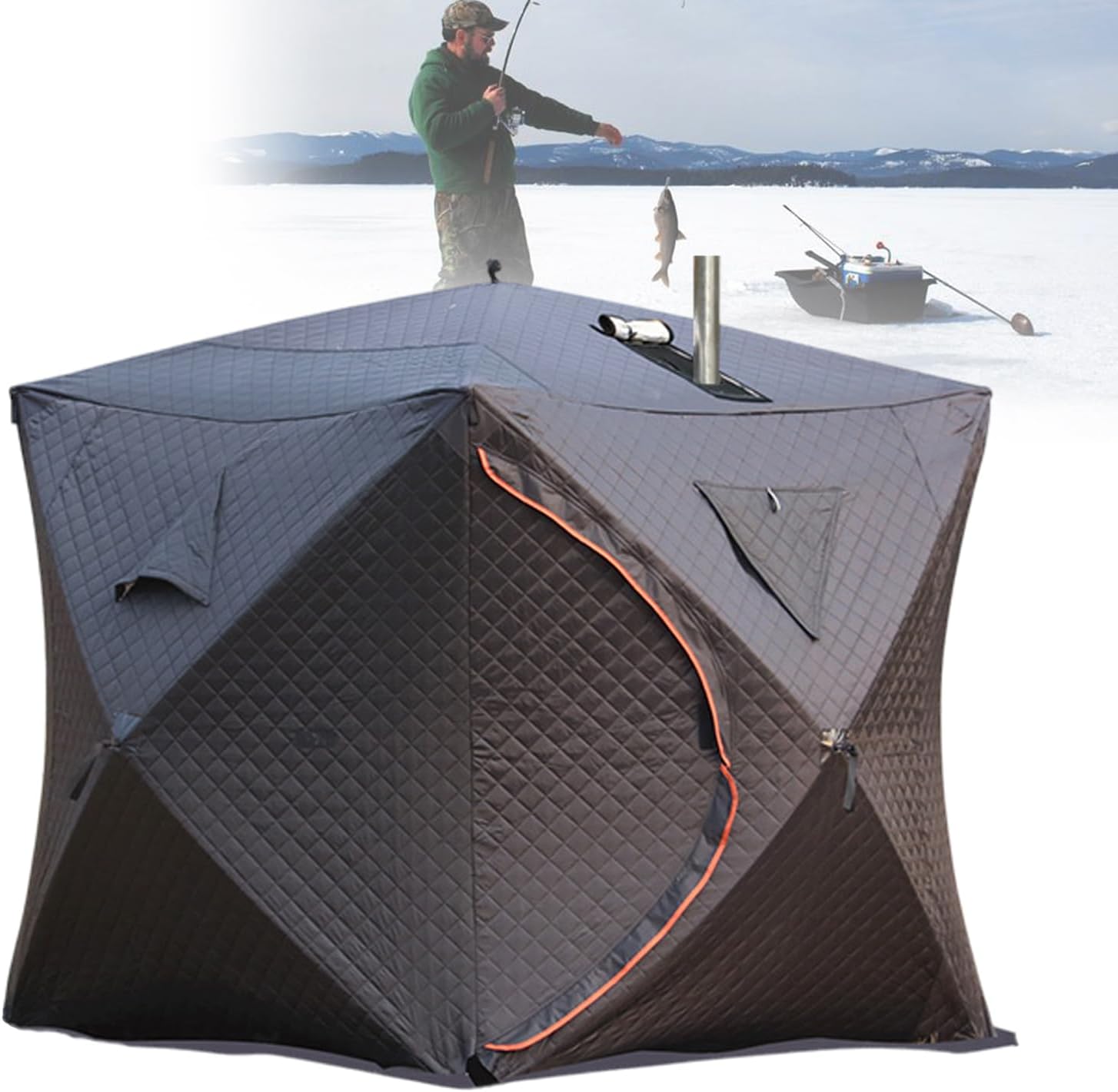 Ice Fishing Tent for Winter, Insulation Ice Fishing Shelter with Ice Fishing Mat, 1 Person/2-3 People/3-4 People Ice Fishing House, Night Fishing Equipment Blue S