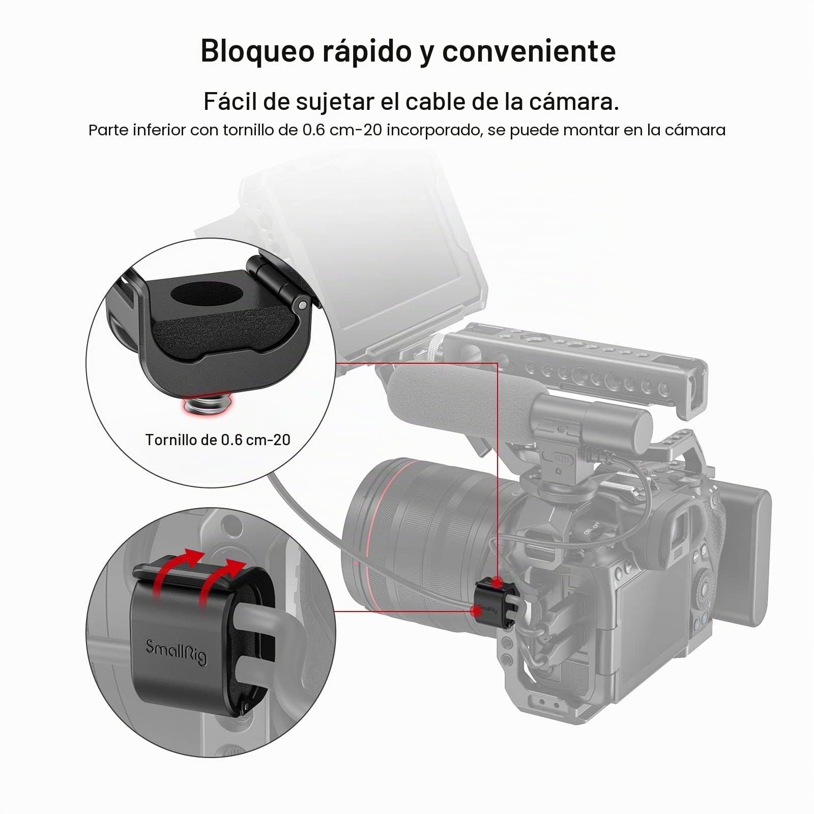 SMALLRIG Camera Cable Cave para Cable HDMI / SDI / Micrófono, Soporte de Bloqueo de Cable de Cámara DSLR 2-7 mm Cable (4 pcs) - 3685
