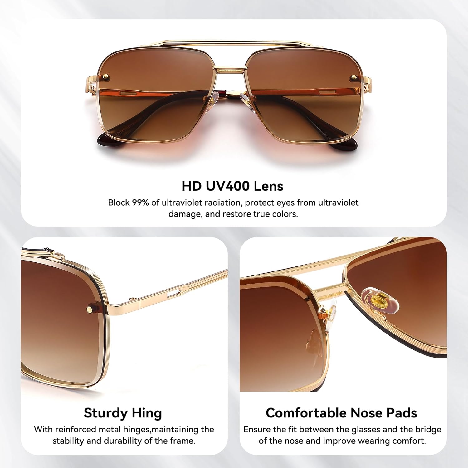 Dollger Square Aviator Sunglasses for Men and Women Fashion Metal Vintage Gradient Shades Sunglasses UV400 Protection - Image 4