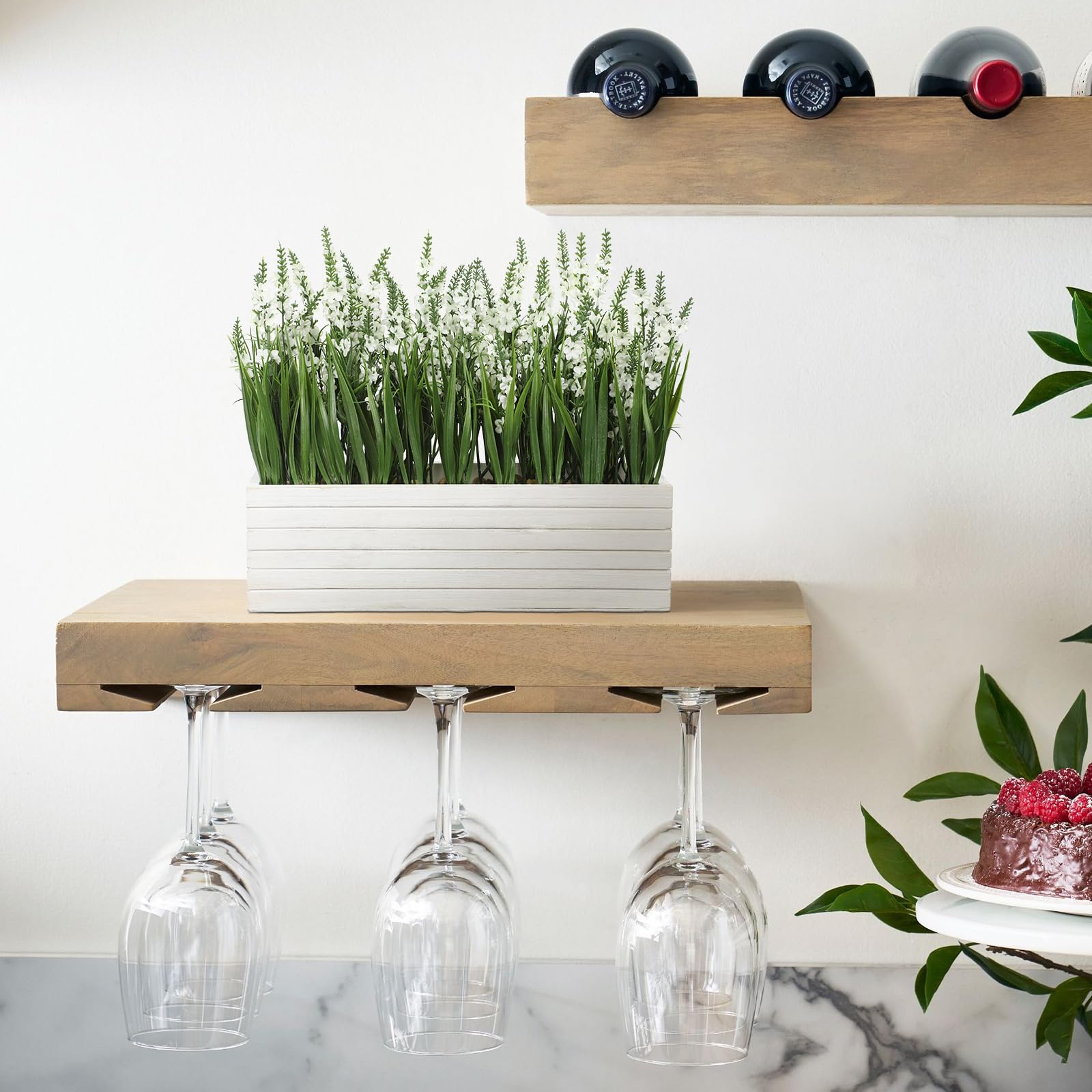 Oairse Kunstblumen Lavendel im Holztopf Kunstmagnolienblüten Kunststoff Lavendel Blumendekoration für ie Heimdekoration Hochzeitsarrangements Wohnzimmer Tischdekoration