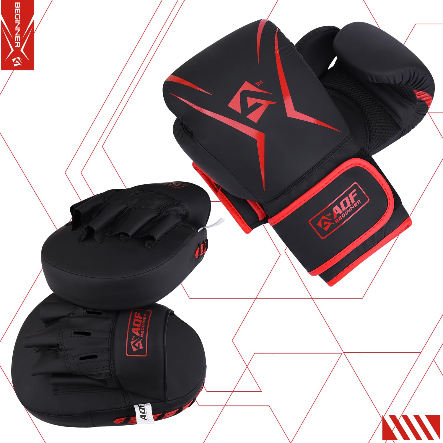 AQF Boxhandschuhe Und Pratzen Set- Box Set Erwachsene- Trainingshandschuhe Mit Gebogenen Pratzen Boxen, Boxing Gloves Pad Für Boxsack Training, Boxing, Kickboxen, Kampfsport