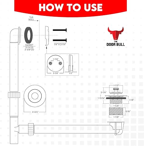 Miniatura 7 de Juego de adornos de bañera con placa frontal de desbordamiento de dos agujeros, kit de drenaje de bañera de repuesto, tapón de drenaje de latón con