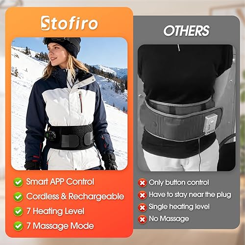 Miniatura 4 de Almohadilla térmica para dolor de espalda con calor y masaje, control por aplicación, masaje de espalda inalámbrico con batería recargable,