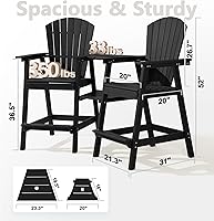 Vista 2 de PASAMIC Juego de 2 sillas altas Adirondack para exteriores de polietileno de alta densidad para todo tipo de clima, con bandejas dobles extraíbles