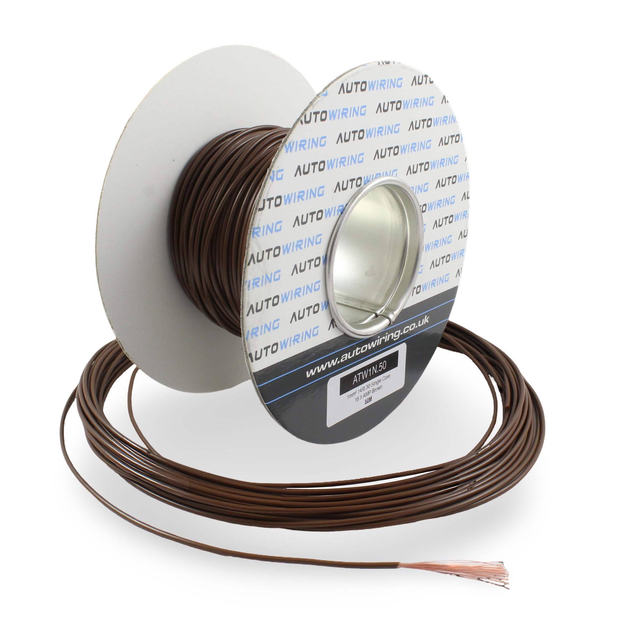 16.5 AMP Rated 1mm² 17 AWG Single Core Stranded Copper Cable 12v 24v Thin Wall Wire (10M 20M 50M 100M) (Brown, 50 Metre Roll)