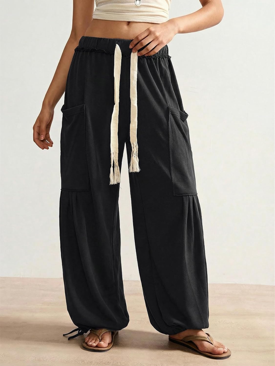 SOLY HUX Women's Baggy Sweatpants Drawstring Waist Jogger Pants with Pocket Casual Wide Leg Pants