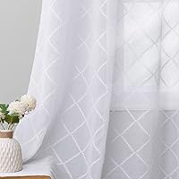 Vista 1 de Cortinas traslúcidas blancas de 84 pulgadas de largo, 2 paneles con ojales, cortinas blancas semitransparentes para sala de estar, dormitorio