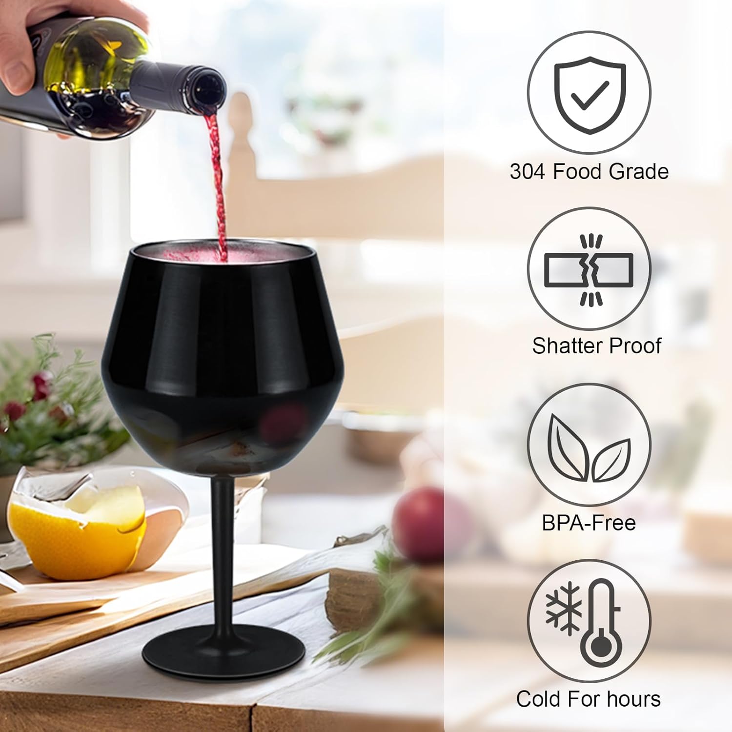 14oz Wine Glasses with Detachable Stem, Insulated Stainless Steel Wine Tumbler with Lid & Anti-Slip Base, Multi-Functional Cup for Gift Party Outdoor Travel Home Use (Black)