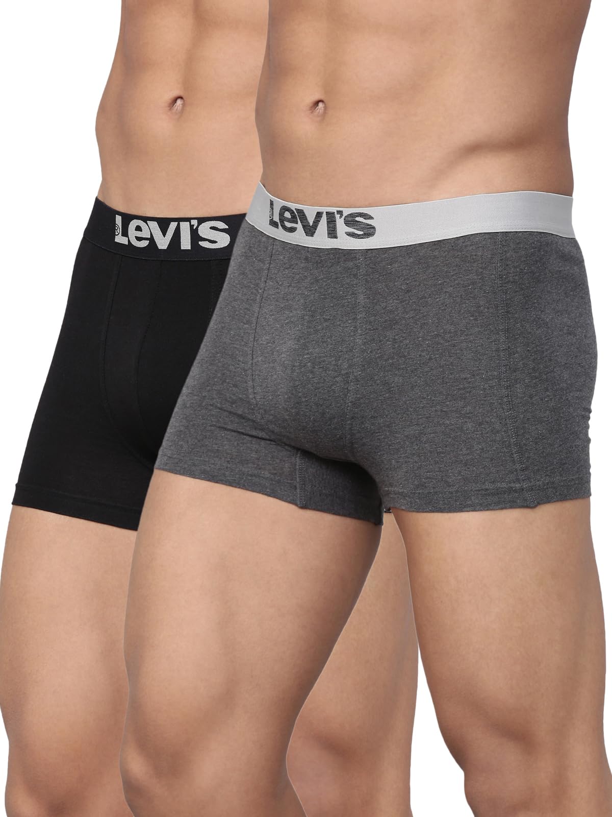 levi's Men's Cotton Style #018 Neo Regular Fit Solid Trunk (Pack of 2) (#018-TRUNK-DK GMEL/BLK-P2_Dark Grey Melange, Black_M)-picture-17