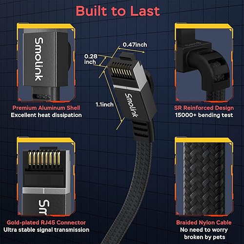 Miniatura 5 de Smolink Cable Ethernet de 50 pies, cable Ethernet Cat 8 con cable Ethernet de alta velocidad de 40 Gbps 2000 Mhz, cable LAN blindado SFTP RJ45 para