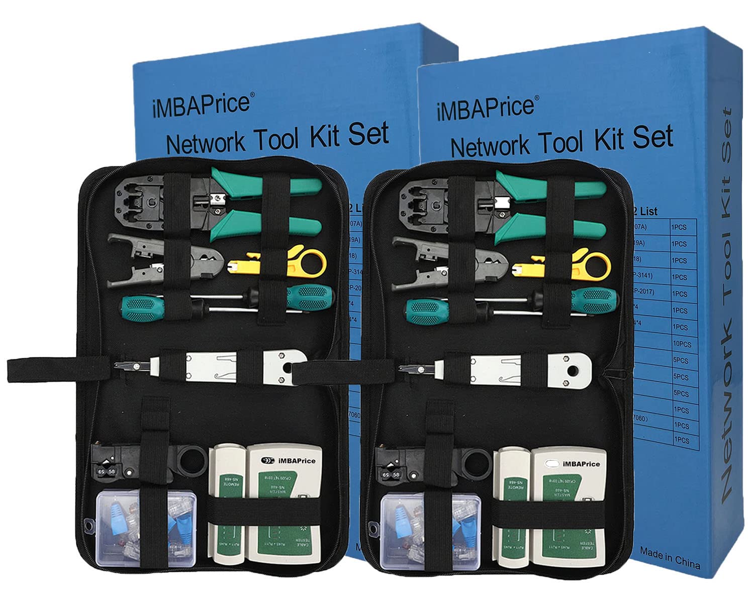 iMBAPrice Portable Ethernet Cable Crimper Kit with RJ45 RJ11 Connectors, 11-in-1 Network Tool Kit for Cat5 & Cat6 Cable Tester & 110 Punch Down Tool,