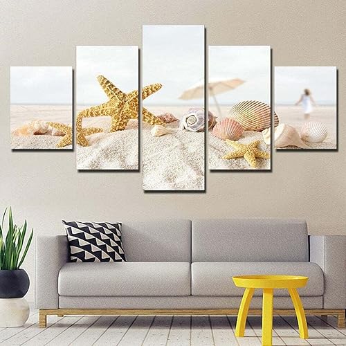 5 piezas de lienzo para pared, diseño de concha de mar, playa, arena, océano, paisaje, HD, pintura para sala de estar, oficina en casa, decoración disponible en Yaxa Colombia
