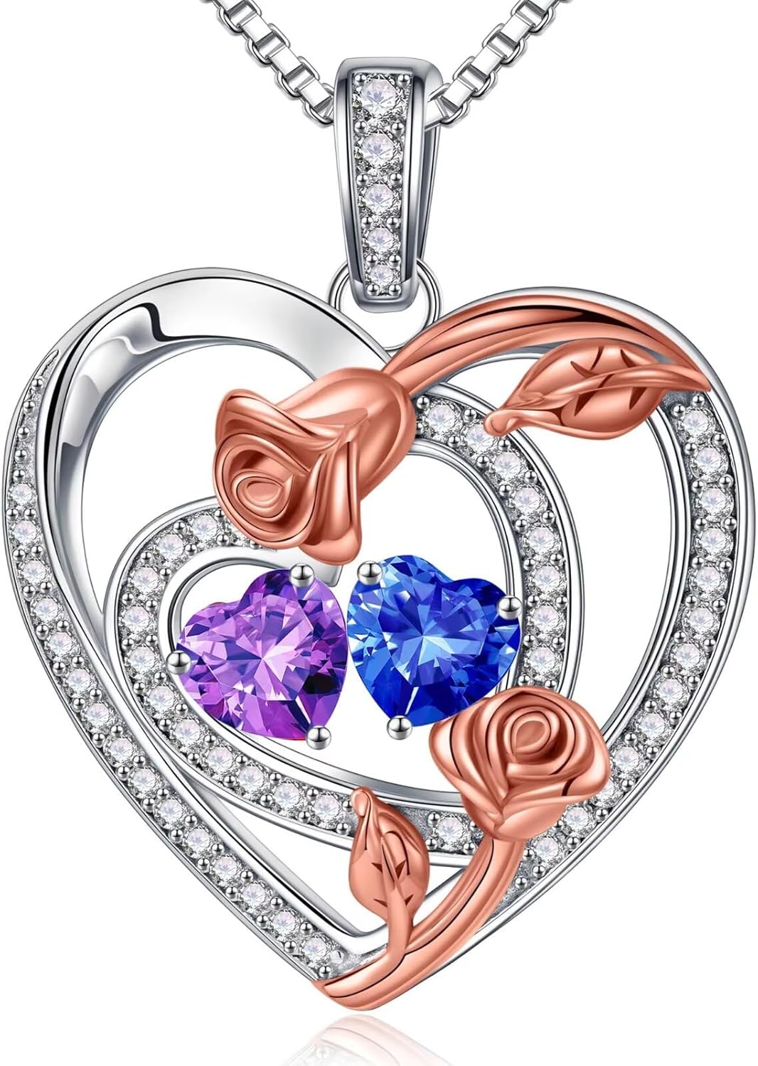 Iefil Valentines Day Gifts for Her - 925 Sterling Silver Rose Heart Birthstone Necklaces, Anniversary Birthday Gifts for Women Wife Girlfriend Mom