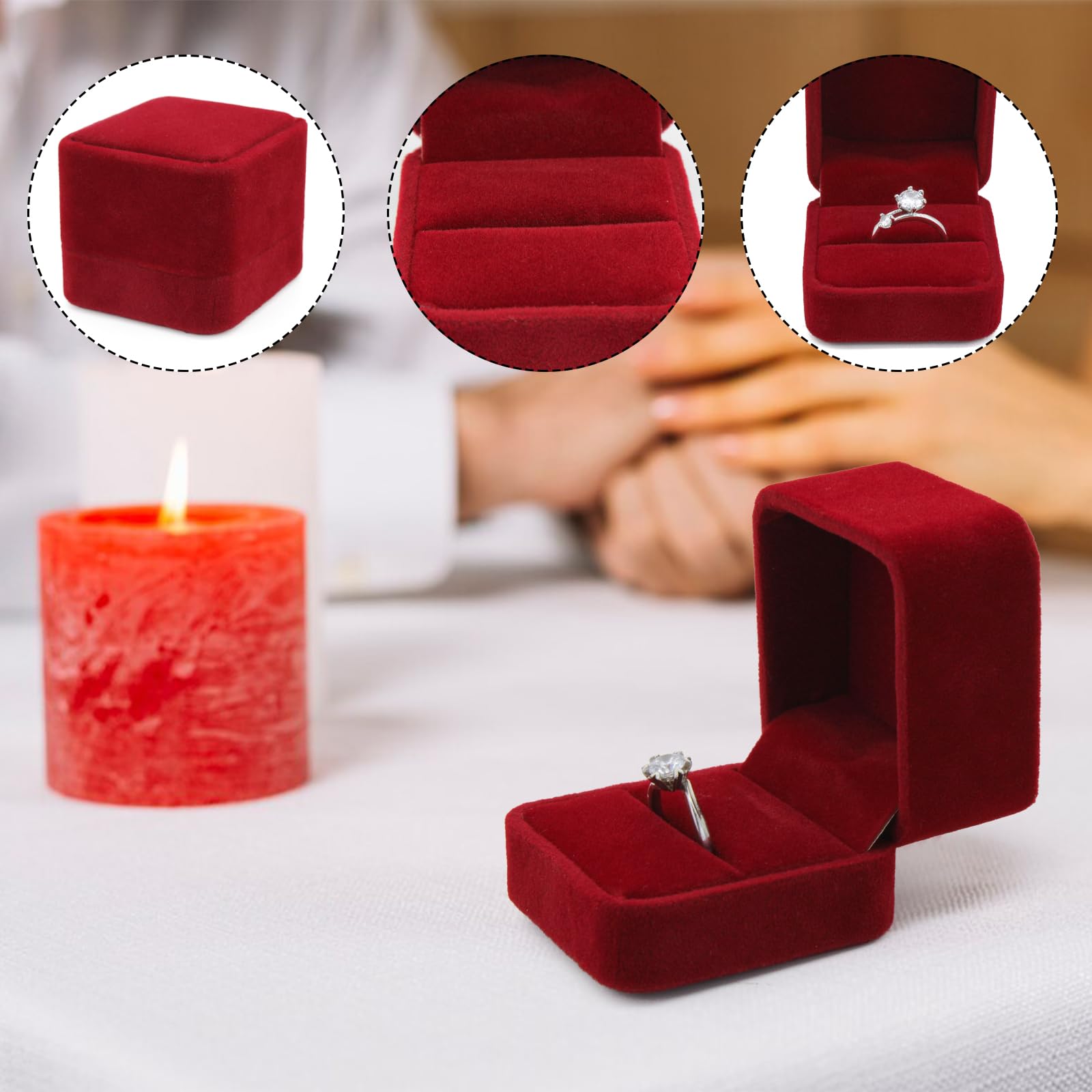 FuninCrea Scatola di velluto per coppia di anelli, scatola di gioielli con doppia fessura, elegante scatola per anelli per proposte, fidanzamento, cerimonia di matrimonio, San Valentino (blu