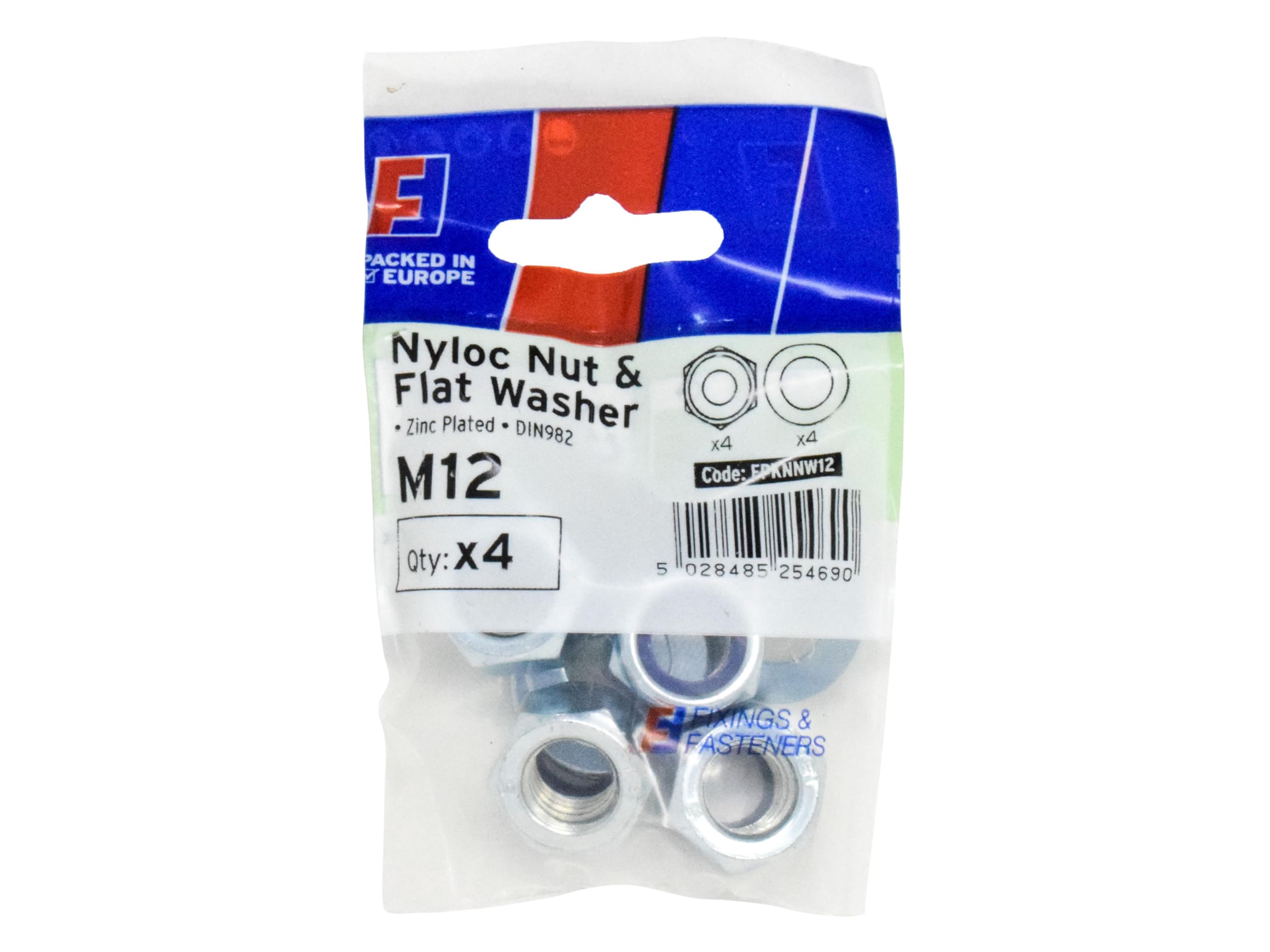 Forgefix Nyloc Nut & Washer M12 ForgePack 4, bright zinc plated for increased corrosion resistance