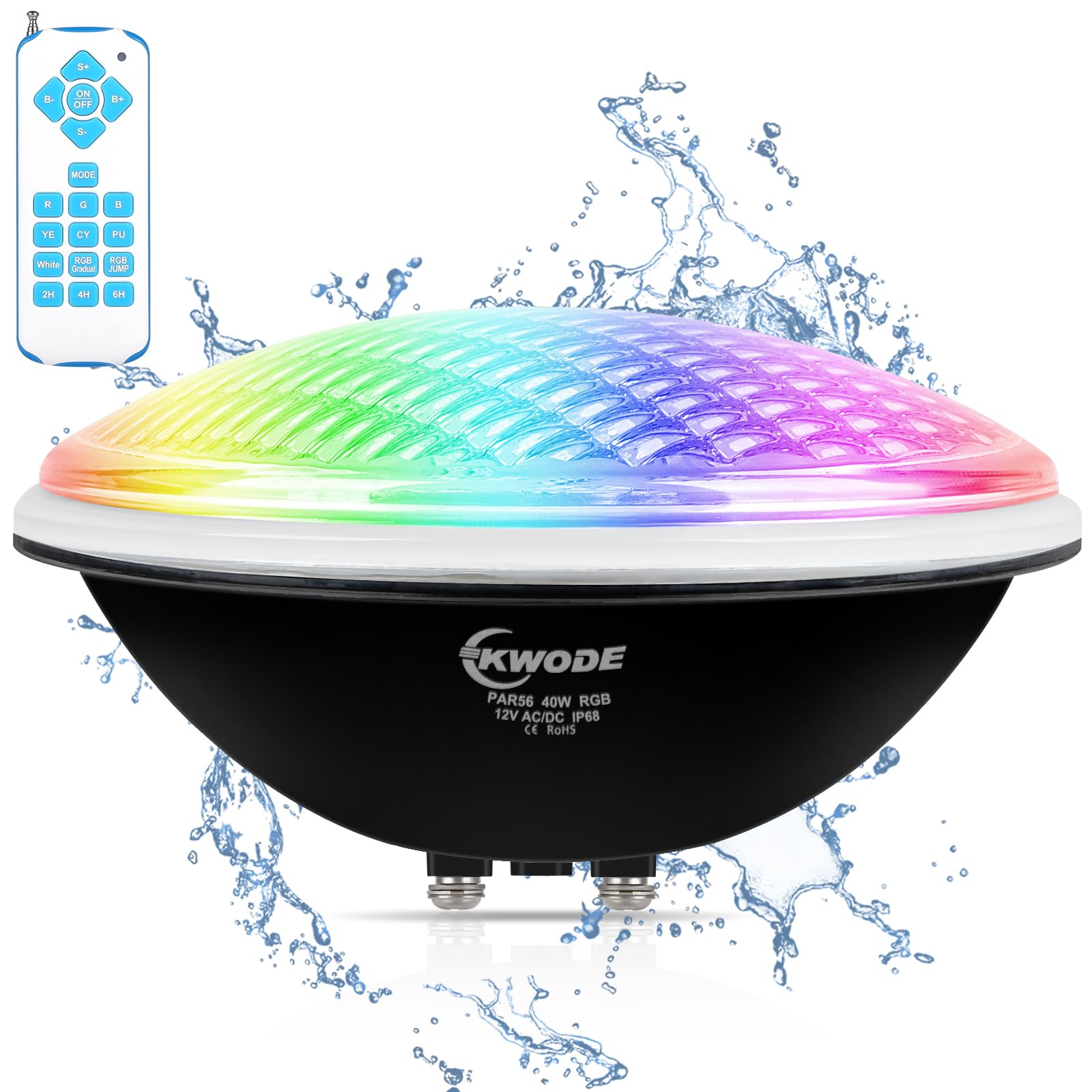 40W LED Poolbeleuchtung PAR56, RGB Poolscheinwerfer Timing 2/4/6H IP68 Wasserdichter Pool Lamp Unterwasser mit Fernbedienung, Unterwasserscheinwerfer 12V AC/DC