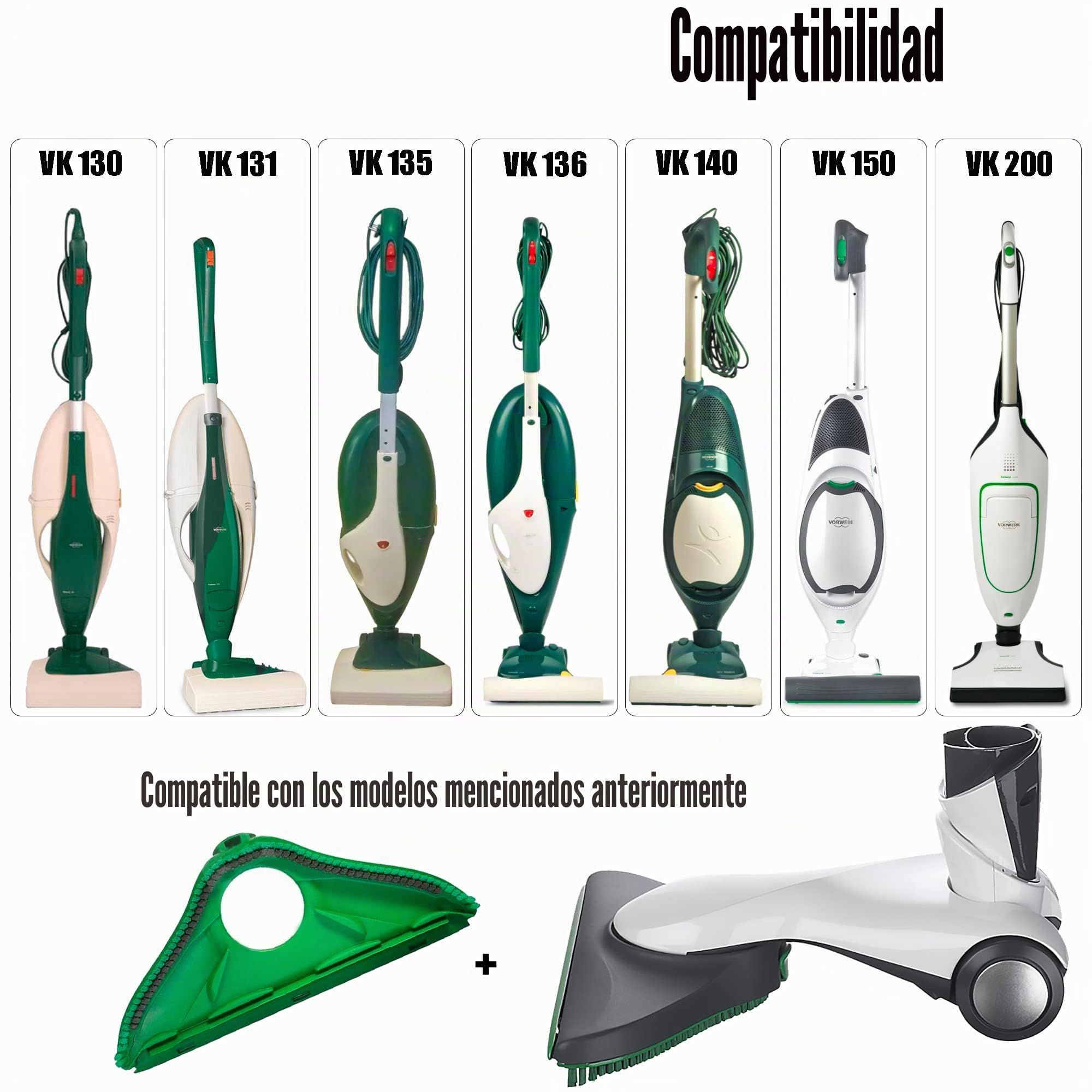 Cepillo HD 50 compatible con Folletto VK150 VK140 VK135 VK136 VK130 VK200 con cepillo de cerdas de repuesto para aspiradora