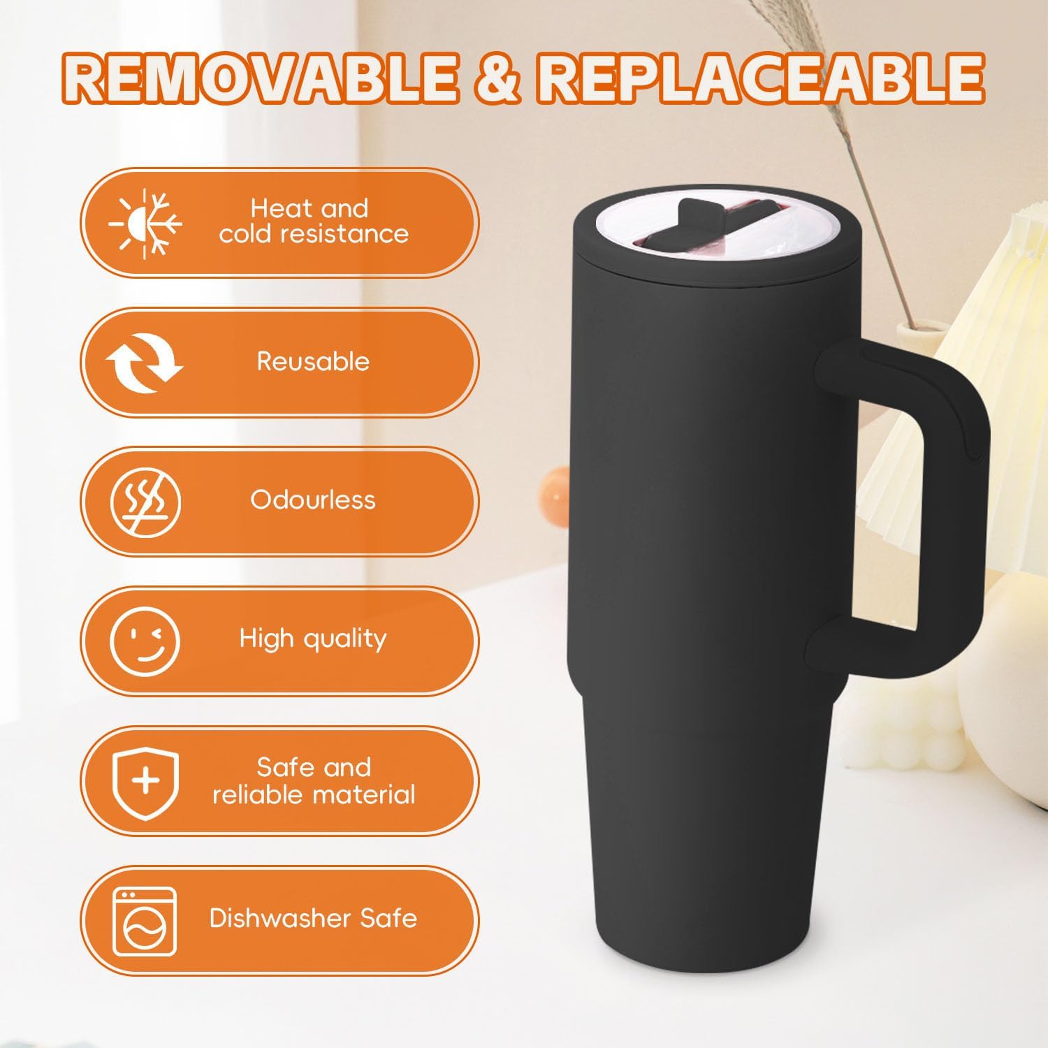 Flip Straw Lid Replacement for Stanley Quencher 30 OZ Tumbler - 2Pcs Leak Proof Cup Lids with Straw, Spill Proof Tumbler Cover Compatible with Stanley Cup Accessories, Black