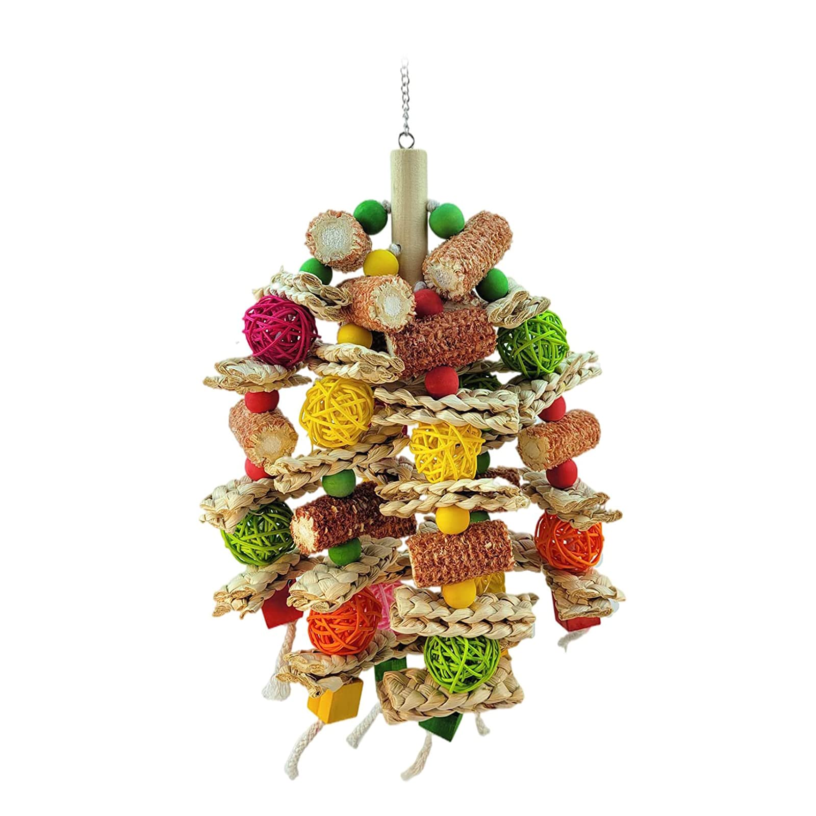 NEWFT Bird Toy Tearing Chewing Toy for Teeth Straw Corncob Cage Hanging Toy Pet Grinding Teeth Toy Hanging Beads
