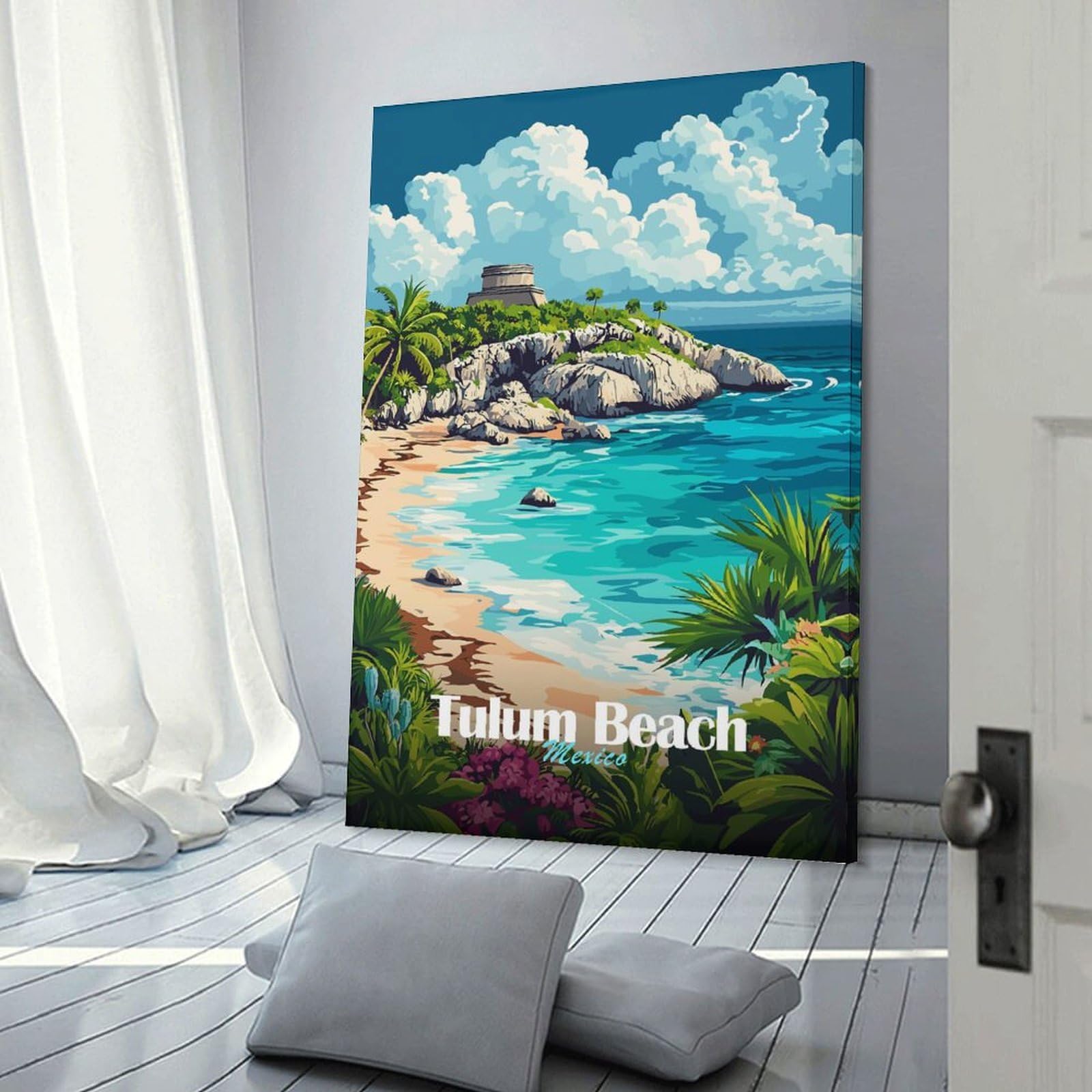 Junmoney Tulum Beach, Mexico Home Decor Wall Art, 24x36inch(60x90cm), for New Homes, Bedrooms Or Workspaces, Gift Idea for Housewarming And Birthdays