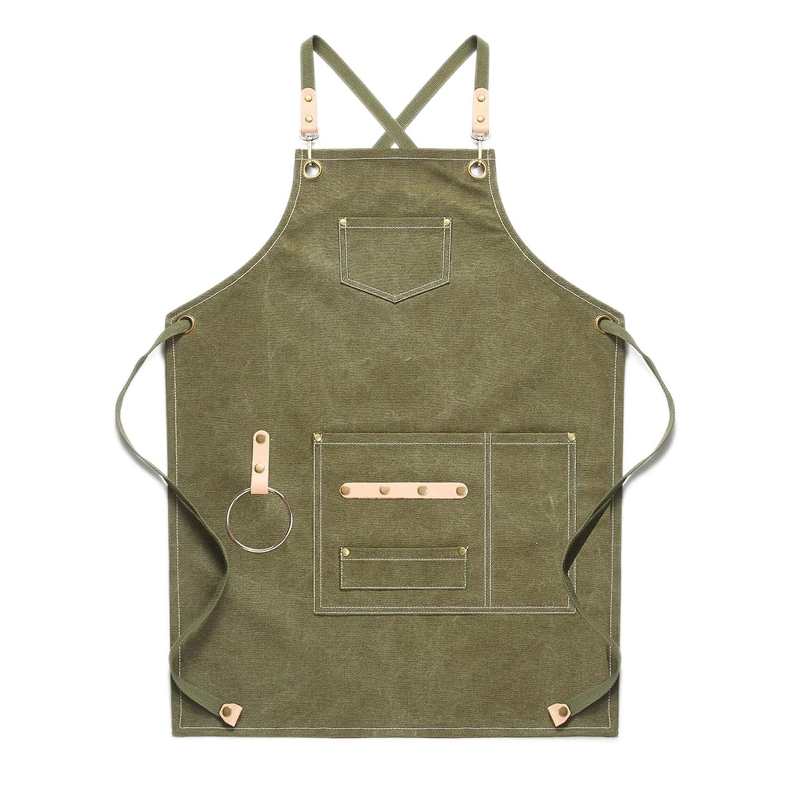 Generico Grembiule in Tela E Pelle, Antimacchia E Traspirante, con Tasche A Doppia Cucitura, Unisex, Ideale per Il Lavoro in Cucina E nella Ristorazione (Green)