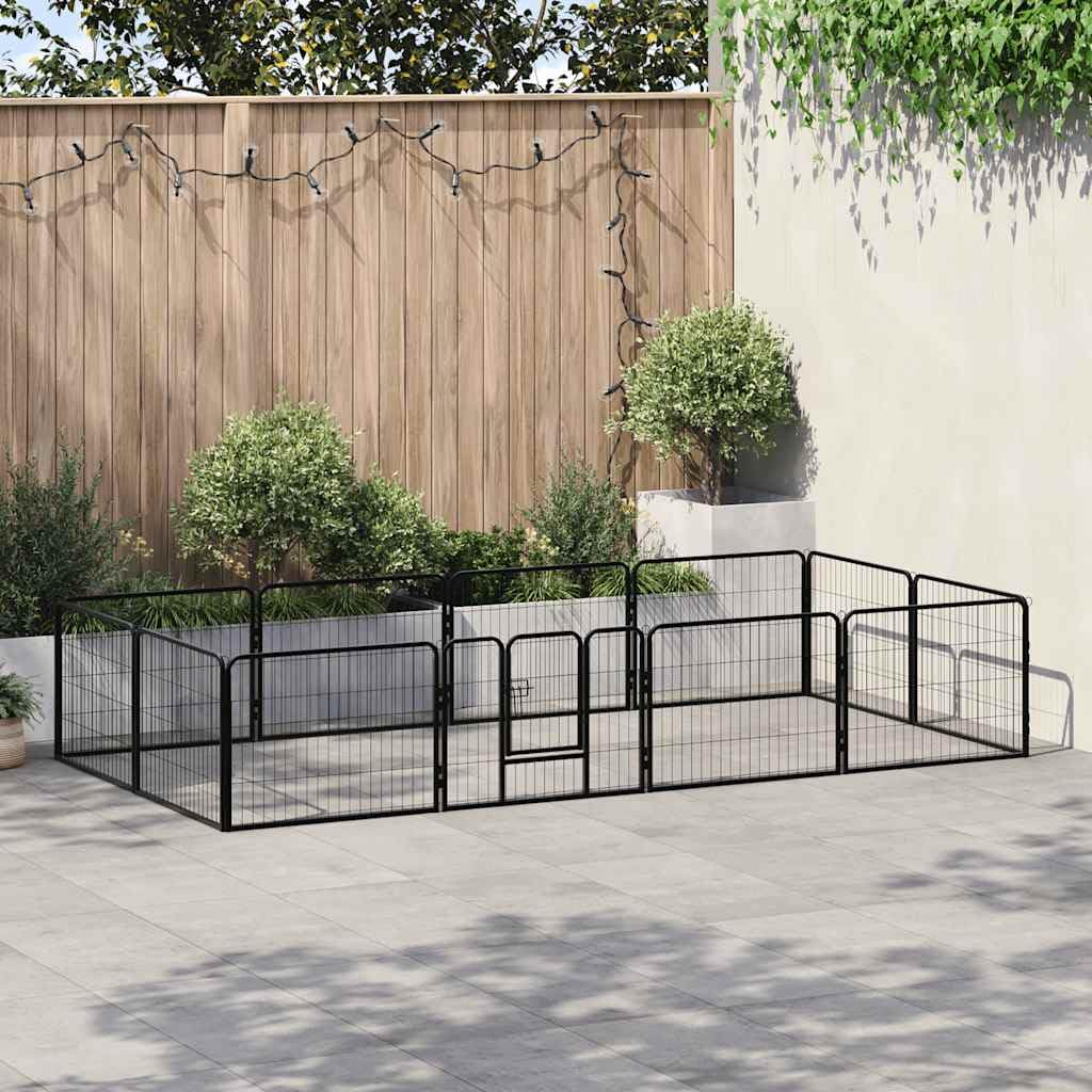 Parque para perros con 12 paneles de acero con recubrimiento en polvo, 80 x 60 cm, color negro, con puerta batiente, cerrojo de seguridad, plegable, portátil, para exterior, interior, jardín
