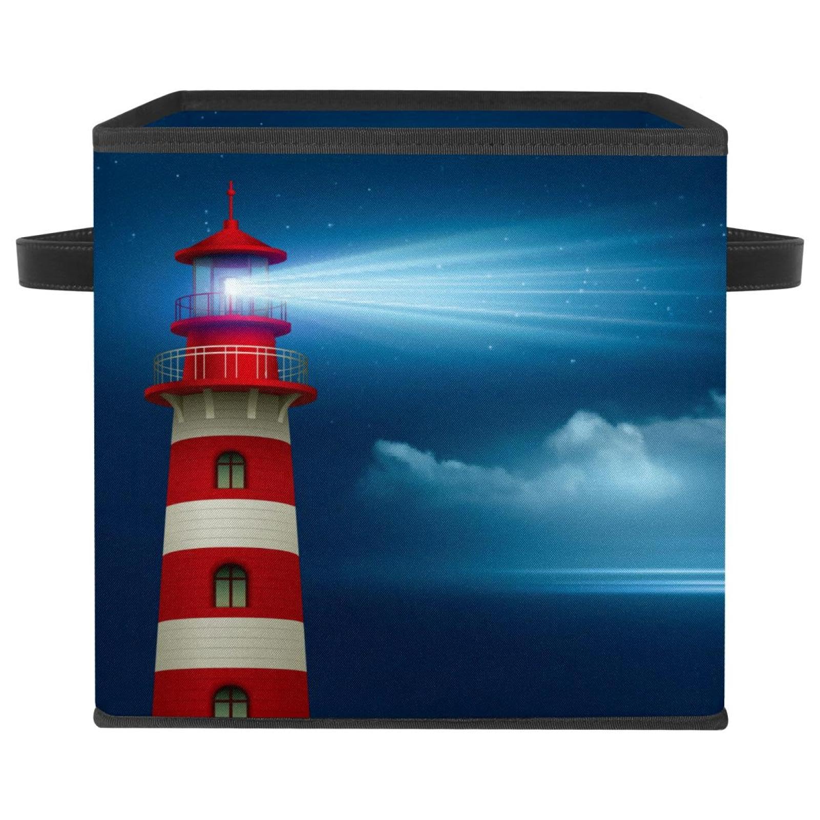Boîte de rangement pliable cube en tissu motif phare côtier de l'océan