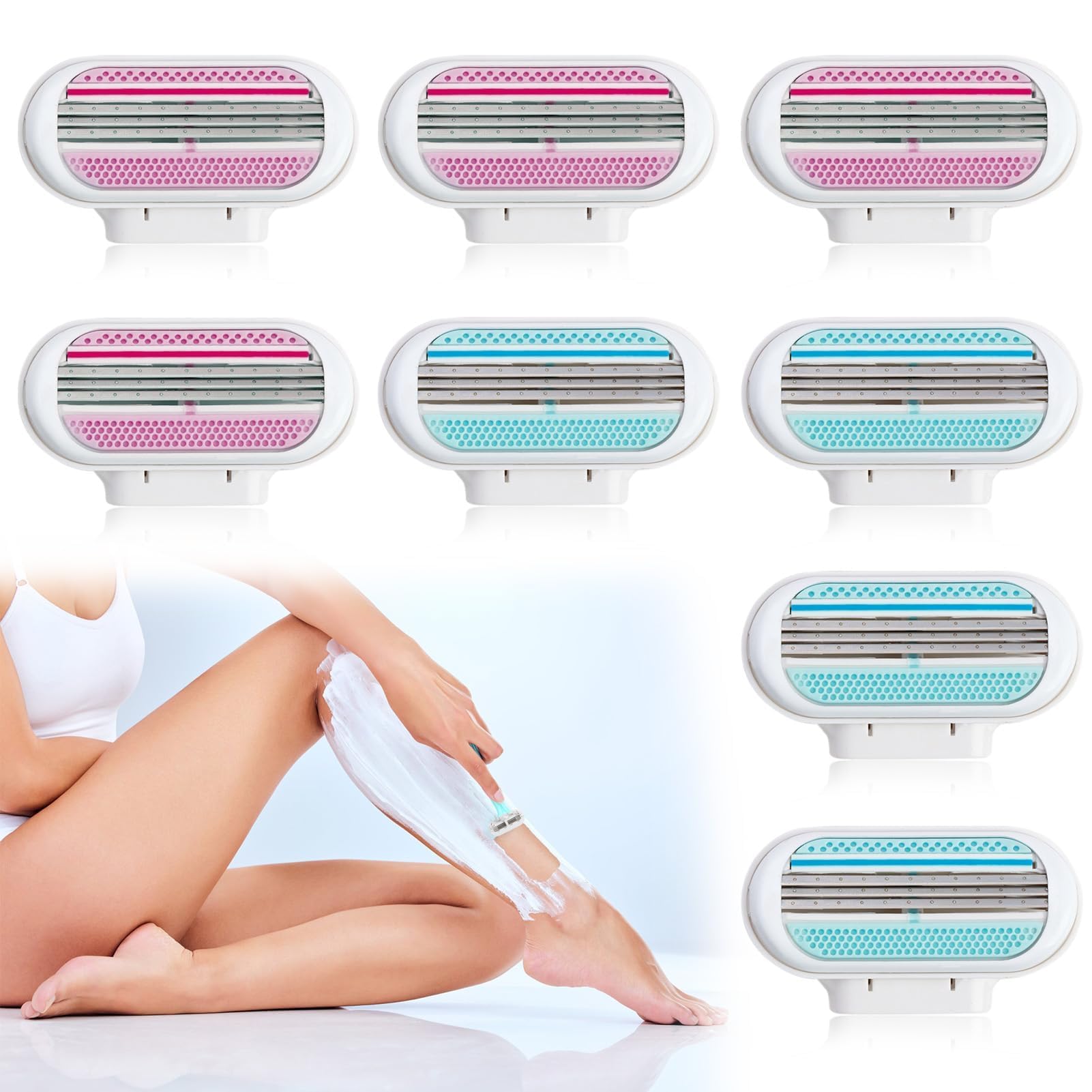 8Pcs Women's Razor Blades Refills Replacement Razor Blades for Gillette Venus Extra Smooth Women's Razor, 3 Layer Blade for Smooth Shaving, Comfort Edge Washable Effortless Glide for Women Shaving