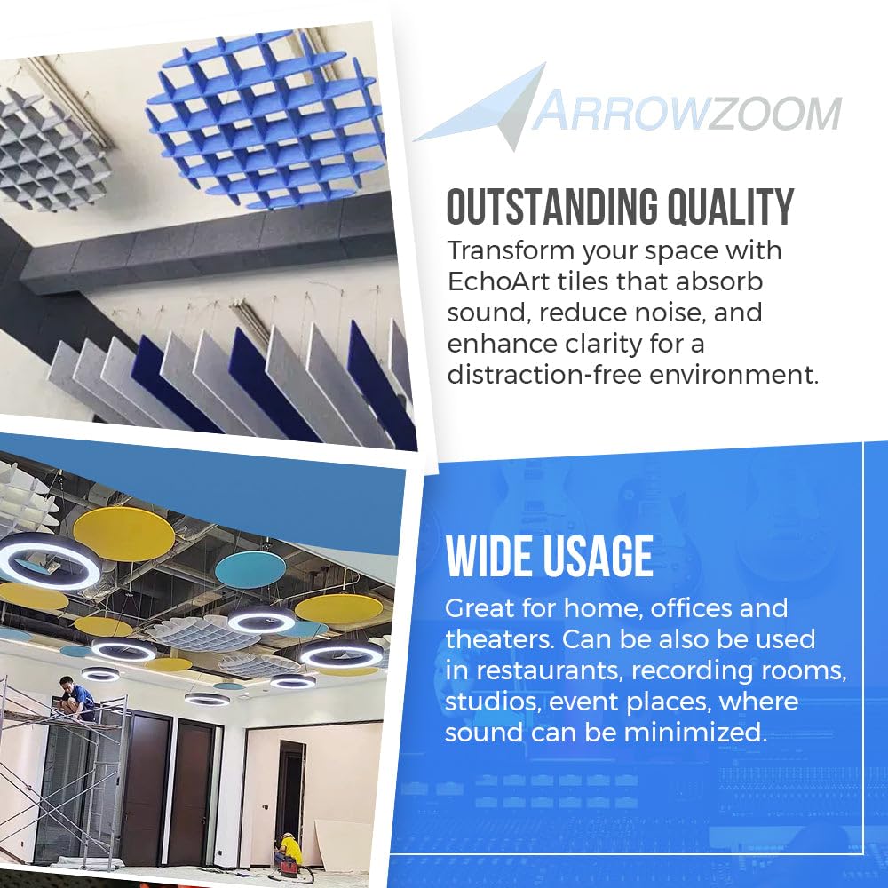 Arrowzoom Paneles Acústicos de Techo Elegantes Absorbedores de Sonido Baldosas Colgantes Aislantes para Oficina, Cine en Casa, Estudio de Grabación 100 cm (39") Azul Grisáceo - KK1463