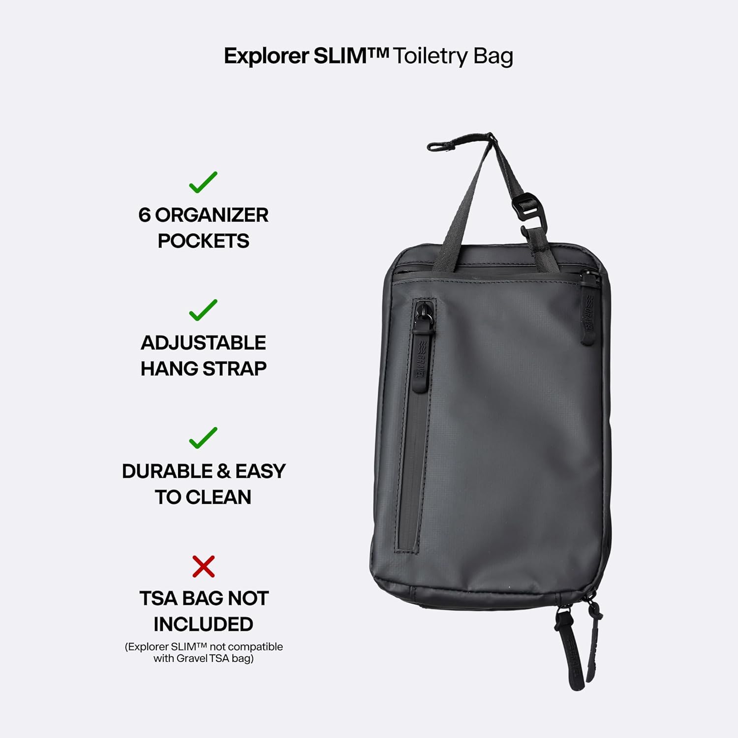 Gravel Explorer Slim Hanging Water Resistant Travel Toiletry Bag, Shaving Kit, Makeup Bag, Dopp Kit for Men and Women