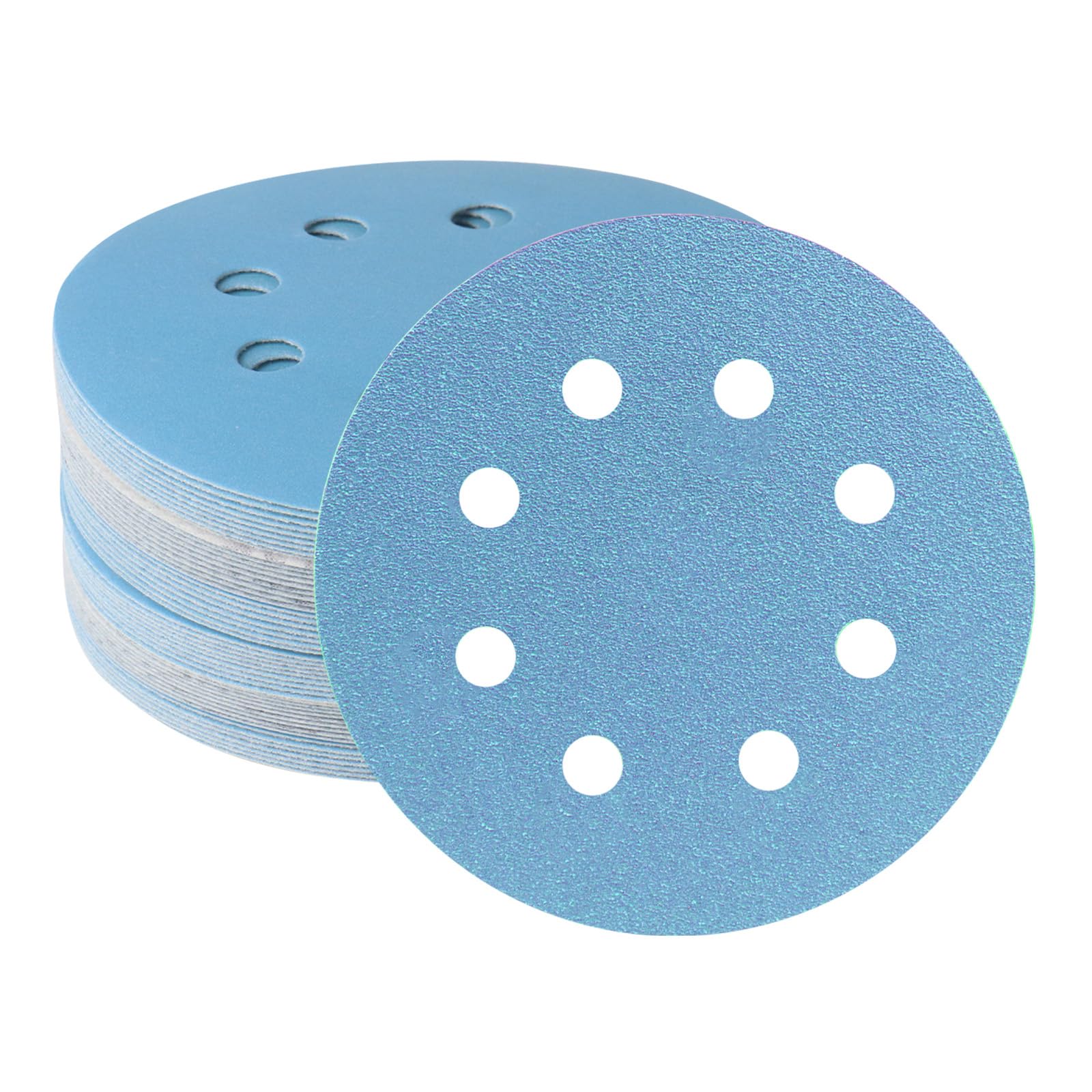 50PCS 125mm Sanding Discs 150 Grit Hook and Loop Sanding Disc, 5 Inch 8 Hole Blue Ceramic Sanding Discs