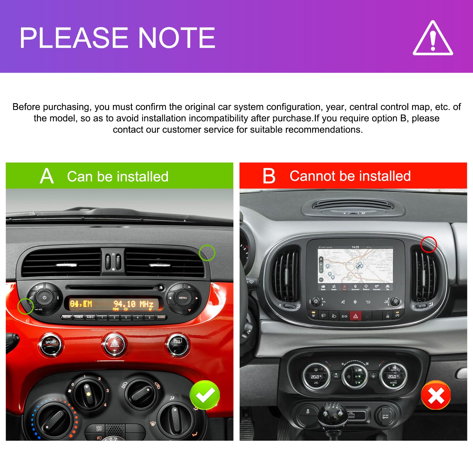 2G+64G Wireless Carplay Android Radio de Coche para FIAT 500 2007-2015 7 Pulgadas Pantalla Táctil Radio con Android Auto Navi GPS WiFi Mirror Link Bluetooth FM/RDS/DVR/EQ/Dab+/SWC Cámara Trasera