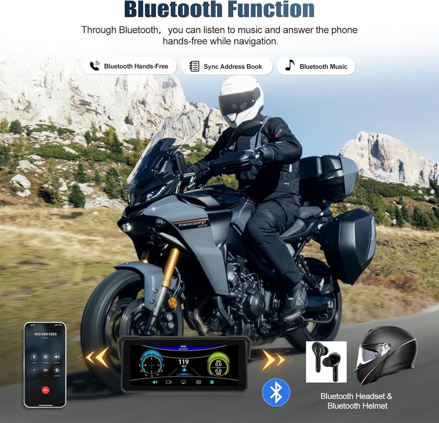 CAMECHO Cámara de salpicadero para motocicleta, pantalla Carplay y Android Auto para motocicleta, Carplay Moto, IP68 impermeable, pantalla táctil de 8.1 pulgadas para motocicleta, Carplay inalámbrica