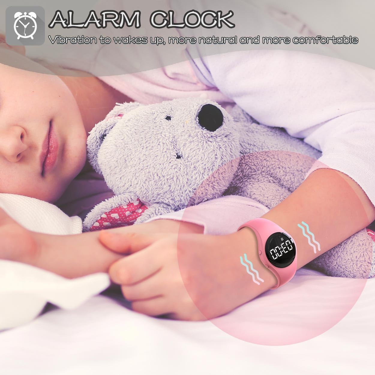 Kids Led Digital Pedometer Watch, Steps Counter, Waterproof Wristwatch, Vibrating Alarm Clock, Stopwatch, Great Gift for Kids Children Teens Girls Boys(White) image 3
