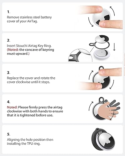 Vista 5 de Stouchi Llavero con soporte para AirTag, funda delgada invisible de aluminio para Air Tag para iPhone 15/14/13/12, perros, llaves, mochilas, 4 gris