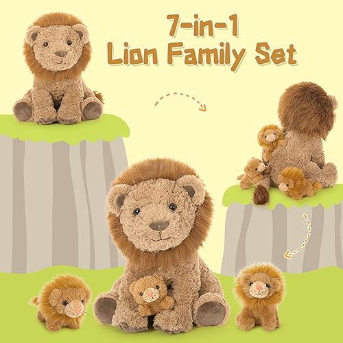 Vista 17 de Tezituor Animales de peluche de dragón de doble cabeza, juego de 5 juguetes de peluche de dinosaurio, mamá dragón con 4 dinosaurios bebés