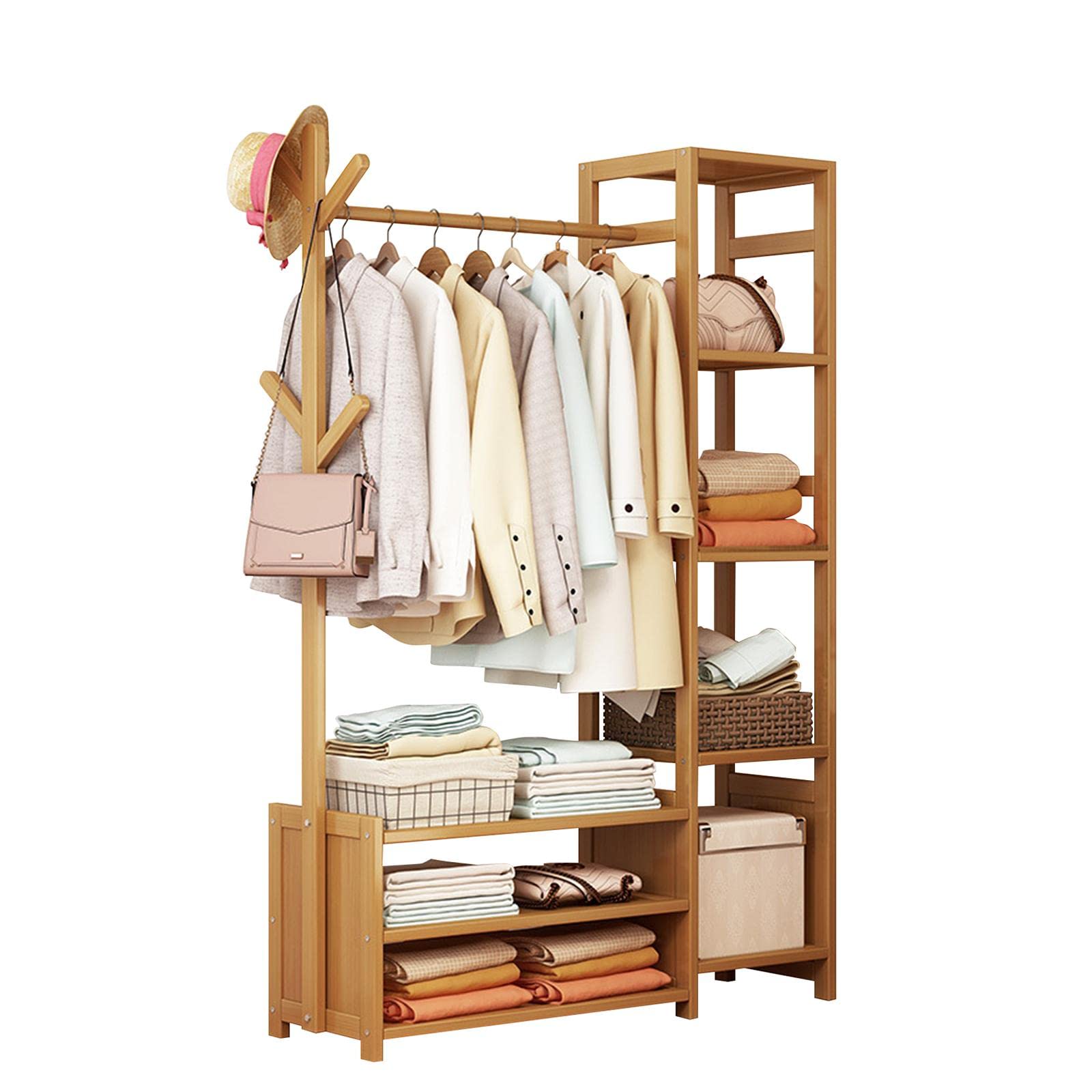 Portant à vêtements portable armoire ouverte bois dressing chambre meuble rangement