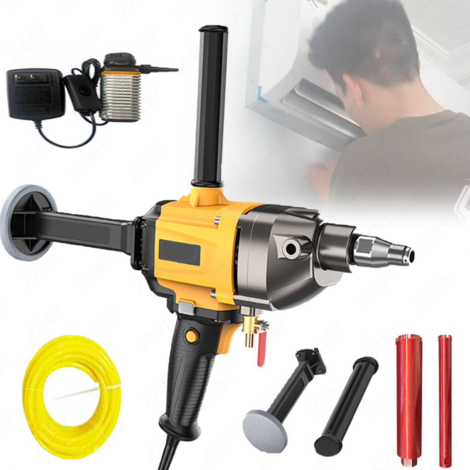 Set di utensili per trapano senza spazzole, macchina per foratura di condizionatori d'aria da 1800 W, con pompa dell'acqua e 2 punte da trapano, regolazione a tre velocità da 1250 a 2100 giri/min