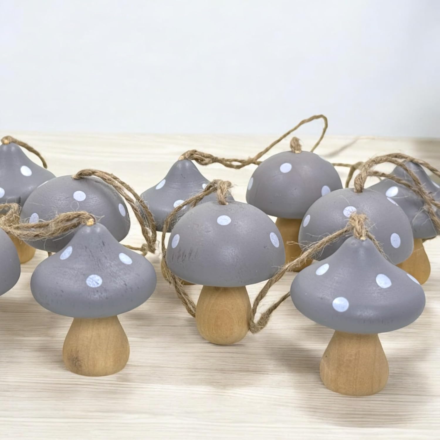 MIJOMA Set of 10 Christmas Tree Pendants Wooden Mushroom Toadstool Design 4 x 5 cm ─ Vintage Wooden Decoration in Red, Grey & Pink for Advent Wreath & Christmas Tree (Grey)