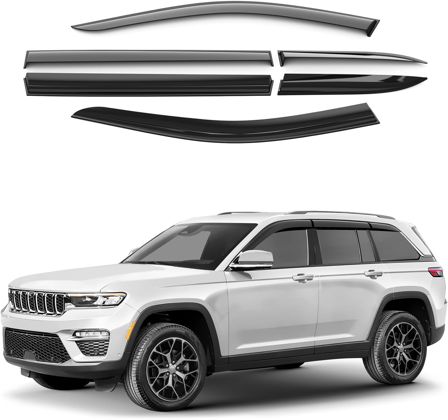 Window Deflectors Smoke Tinted Tape-On Side Window Vent Visor Deflectors Rain Guards Compatible with Jeep Wagoneer 2022-2026 - 4pcs. GW0583