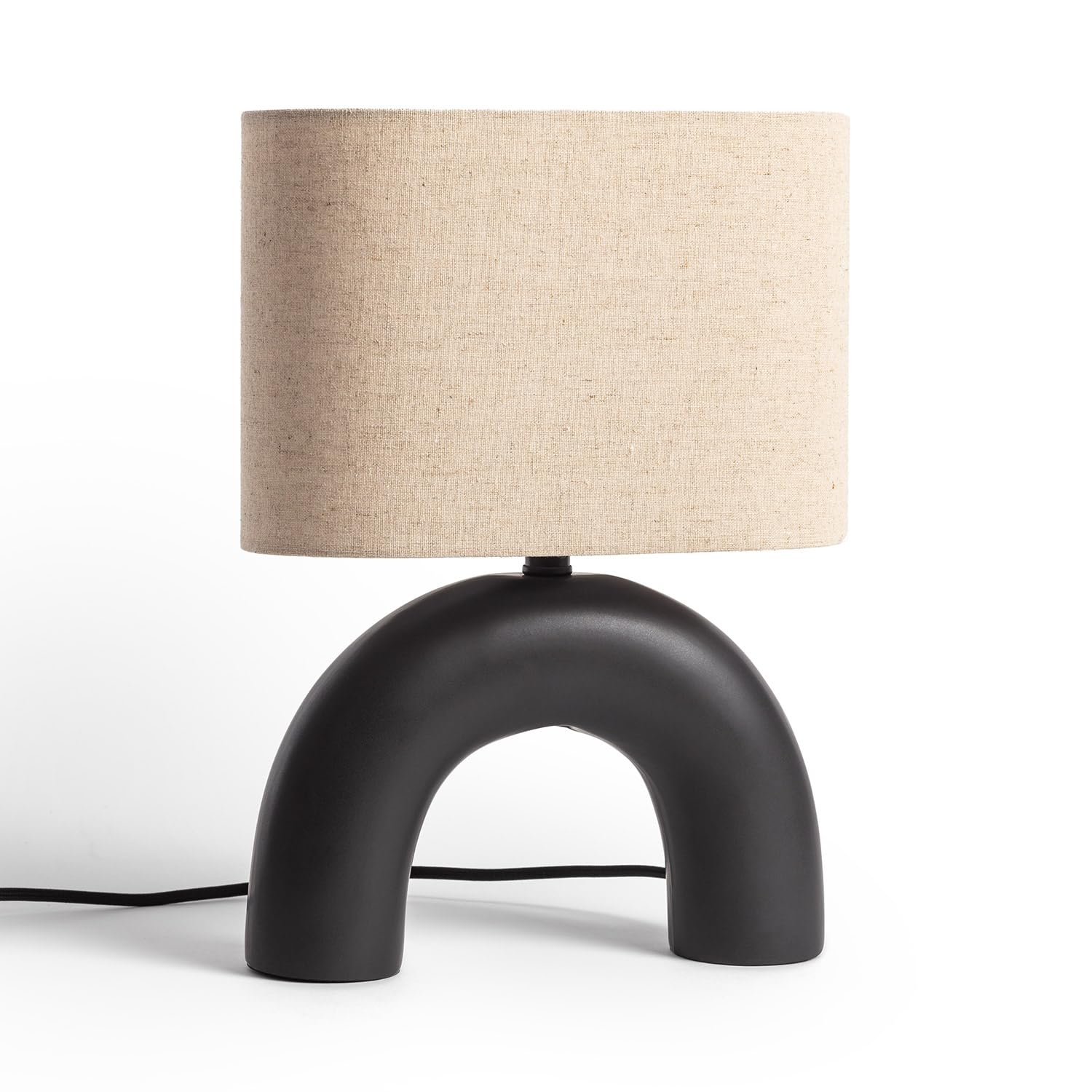 LEDKIA Lámpara de Mesa Cerámica y Tela Callie Negro | Base de Cerámica y Pantalla de Tela | Iluminación Máxima 40W | Uso Interior IP20 | Dimensiones Compactas