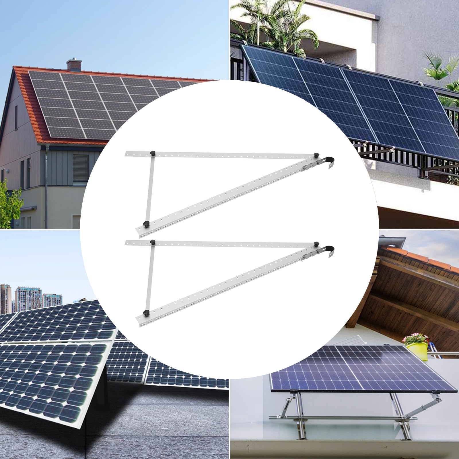 Supporto per pannello solare, 2 set, montaggio a parete a tetto piatto, angolo regolabile, per centrali elettriche, balcone, garage