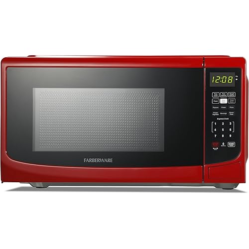 Farberware 0.7 Cu. Ft. Countertop Microwave Oven – 700 Watts Power, Auto Cook Settings, Defrost, Easy Clean and Child Safety Lock - Red