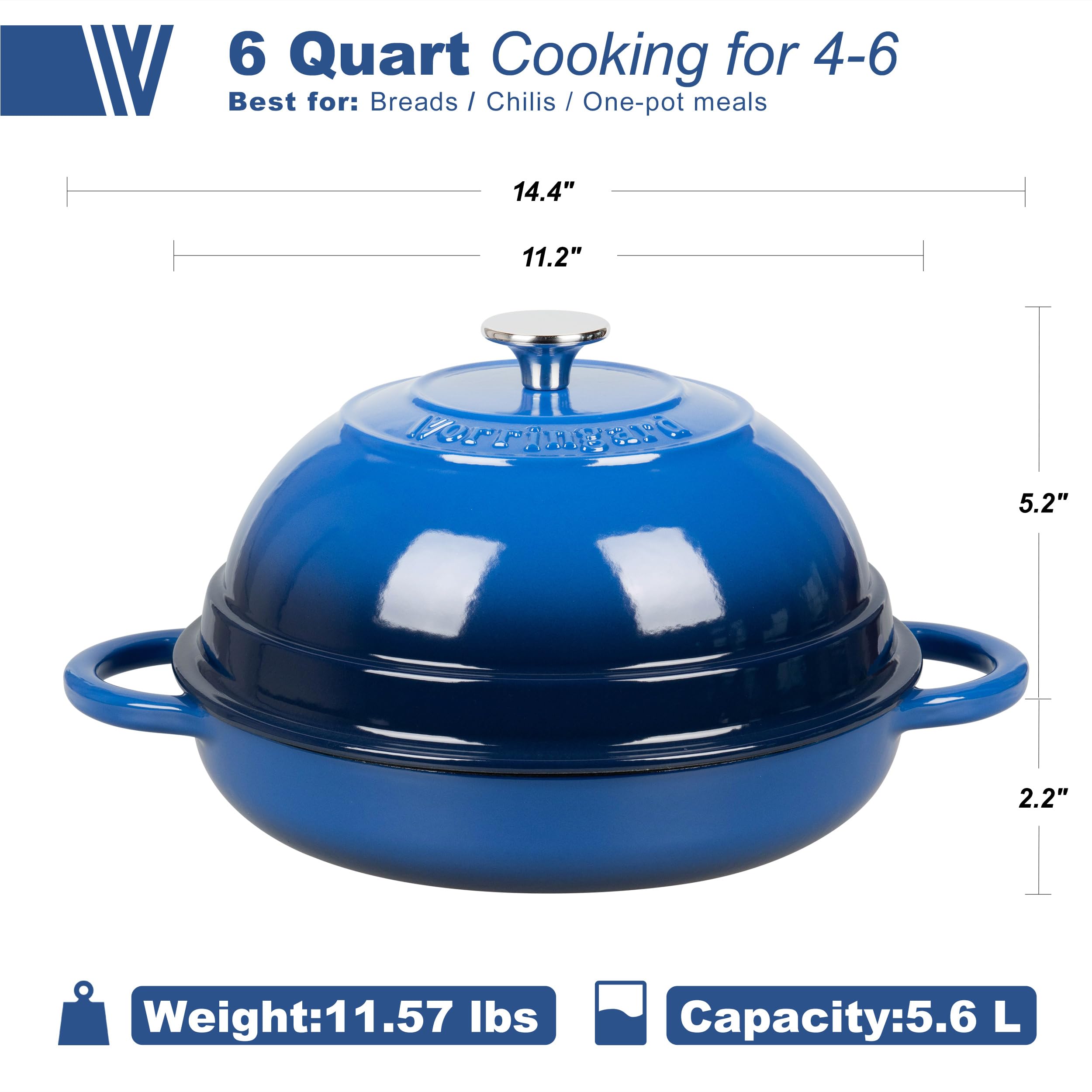 VORRINGARD Olla holandesa esmaltada de hierro fundido con tapa para hornear pan, horno de pan, 6 cuartos de galón, azul